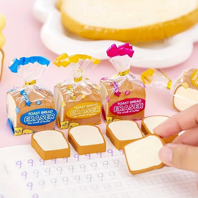 1pack Toast Food Eraser Bread Shaped Novelty Eraser for School, Office Gifts - Cute Desk Accessory for Students Teachers