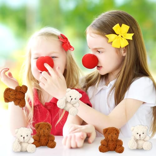 Whaline 8Pcs Stuffed Animal Slap Bracelets Plush Bear Slap Wrist Bands 9 Inch Brown White Slap Wrist Bracelets Bulk for Valentine's Day Birthday Party Favors Supplies, WH12915
