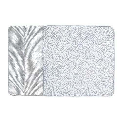 Image of Toddlekind Pretty Practical Mat 100% Organic Cotton 47" x 47”, Reversible, Portable, Travel, Portable, Indoor/Outdoor, for Babies/Toddlers, Sandy Lines-Ocean Leaves-Stone (Grey)