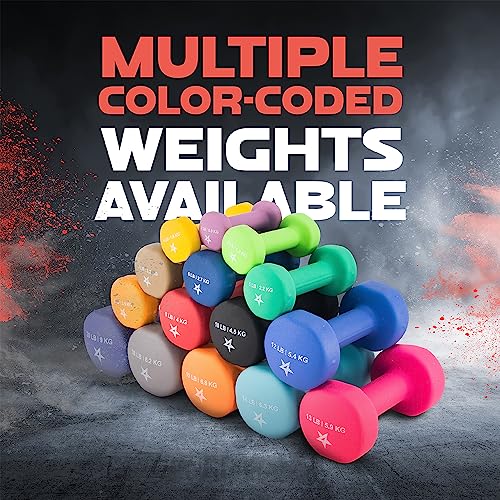 Image of Yes4All Neoprene Coated Dumbbell Hand Weight Sets of 2 - Multiple Weight Options with 15 Colors, Anti-roll, Anti-Slip, Hexagon Shape