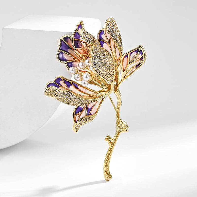 Image of Flower Brooch Pin - Rhinestone Flower Pin 18k Gold Plated - Thanksgiving Day, Birthday, Wedding Gifts for Mom, Wife