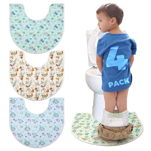 Enifine Washable Commode Potty Training Mats Super Absorbent Reusable Toilet Training Rug for Kids Leak-Proof & Non-Slip Adult Incontinence Toilet Mat Bathroom Floor Protector Pads 4 Pack
