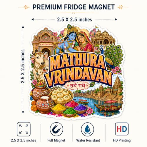 Image of Zesta Wooden Fridge Magnets Set | Refrigerator Decor Magnets for Kitchen | India Souvenir Fridge Magnet Collection | Wooden Magnet for Fridge Door Decoration (Mathura Vrindavan)