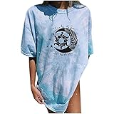 🍓🍒 Stil: O-Ausschnitt T-Shirts, Beliebter Sonnen / Mond / Sternmuster Drucken , lockere Passform, lässiges Sweatshirt, schlichtes und schickes Kurzarm langes Oberteil für Damen / Mädchen / Jugendliche.Weiches und hautfreundliches Material, einzigartiges Design und angenehm zu tragen, Es ist ein unverzichtbares Top in Ihrem täglichen Leben, Dieses Kleider zeigt Ihren Charme und Stil.