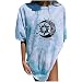 sunnymi T-shirt pour femme - Vintage - Motif imprimé soleil et lune - Décontracté - Manches courtes - Imprimé bleu - Top imprimé simple - - L