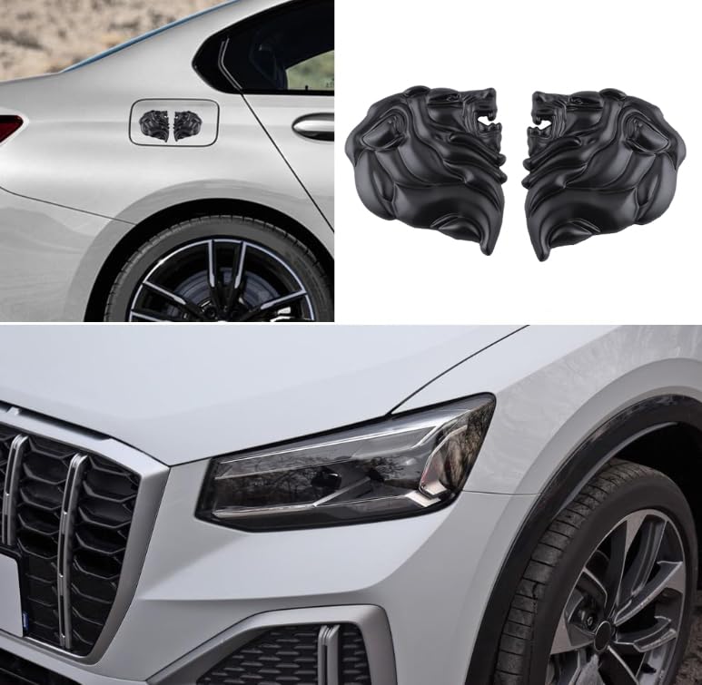 Image of 2PCS Lion Head Metal car Emblem 3D Animal Decoration Metal car Badge Rear car Tail Decoration Sticker (Black)