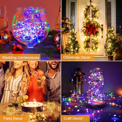 Image of btfarm 12 Pack Fairy Lights Battery Operated [3 Modes], 7ft 20 Led Twinkle String Lights Waterproof Bulk Small Mini Sliver Wire for Christmas Mason Jars Wedding Table Centerpiece, Warm White /Colorful