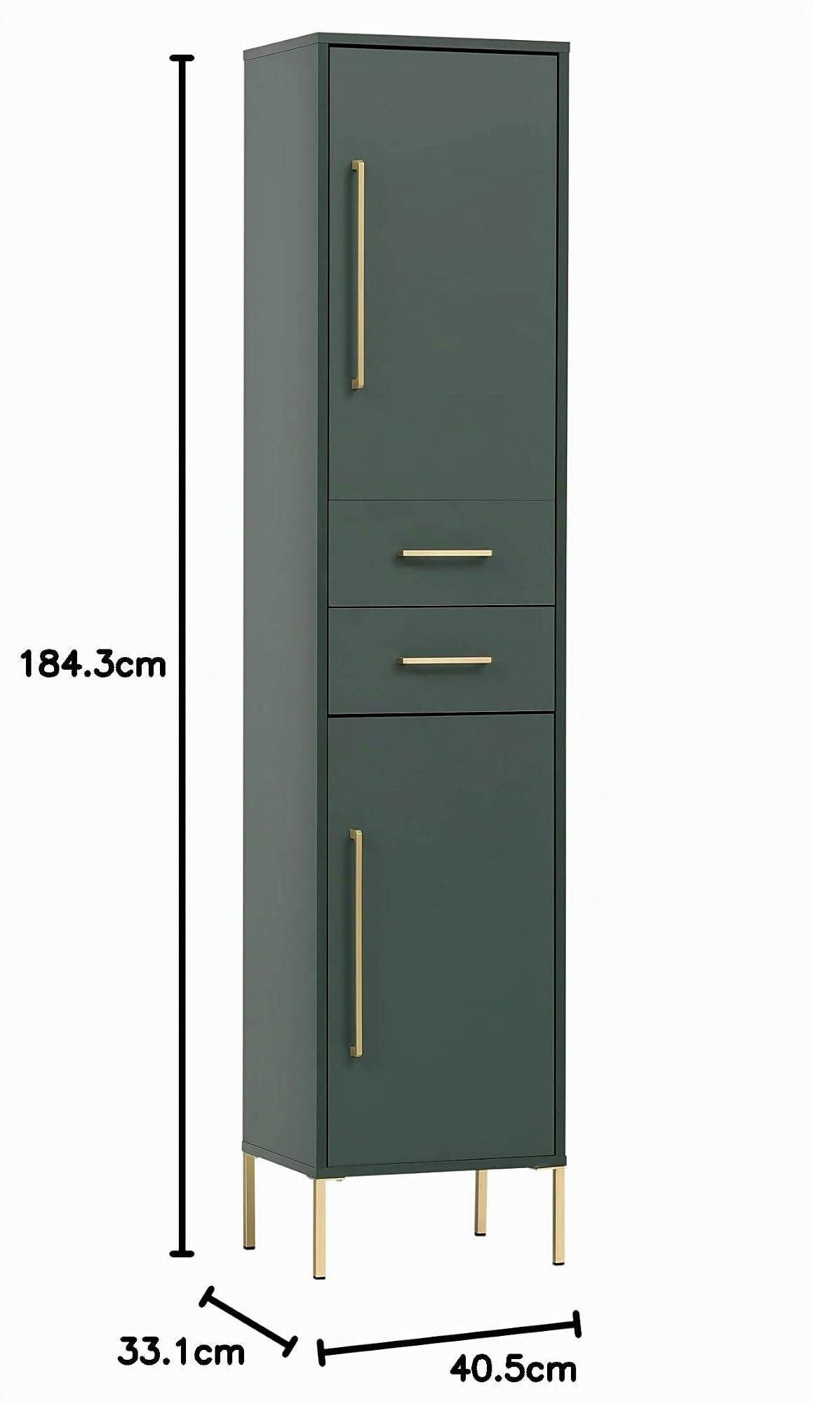 Schildmeyer Kent Hochschrank 151127, waldgrün/Gold, 40,5 x 33,1 x 184,3 cm