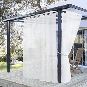 Pony Dance outdoorgordijn met ingestanste ringen, terrasgordijnen, transparante gordijnen, wit, balkongordijn…