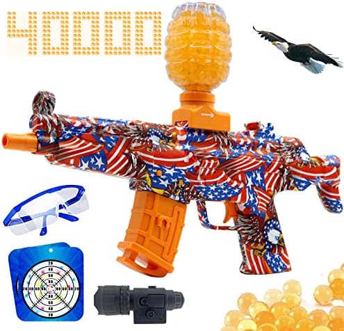 Splatter Ball Blaster Automatic, Electric Gel Ball Blaster, with 40000+ Water Beads and Goggles, for Shooting Team Game, Ages 12+ and Above (MP5-Flag)