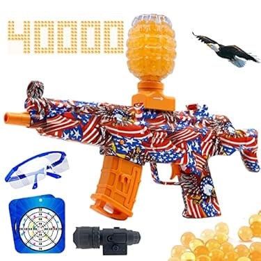 AMAZON - Splatter Ball Blaster Automatic, Electric Gel Ball Blaster, with 40000+ Water Beads and Goggles, for Shooting Team Game, Ages 12+ and Above (MP5-Flag)