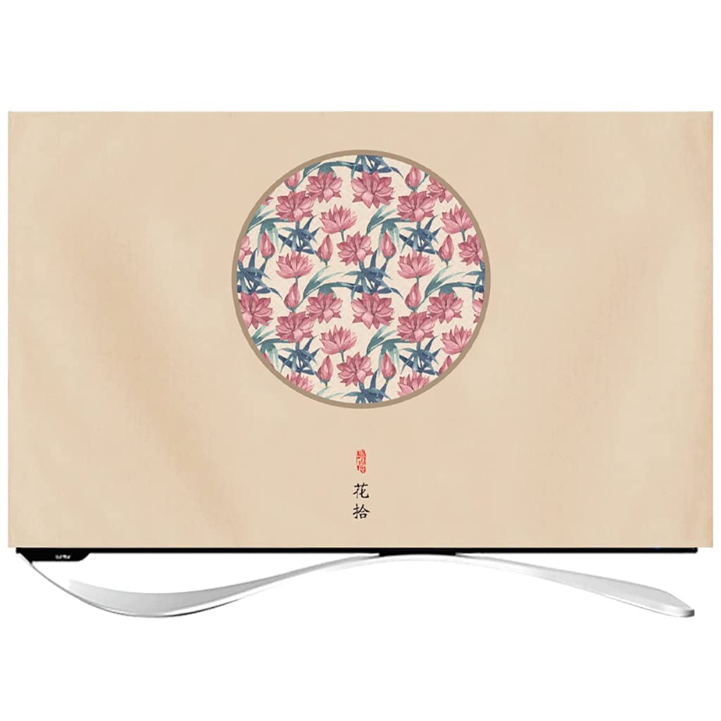 24”、48”Osłona przeciwpyłowa telewizora, osłona wnętrza telewizora w stylu chińskim Oddychająca bawełniana tkanina lniana do telewizora z płaskim ekranem, Smart TV (Color : A, Size : 55")