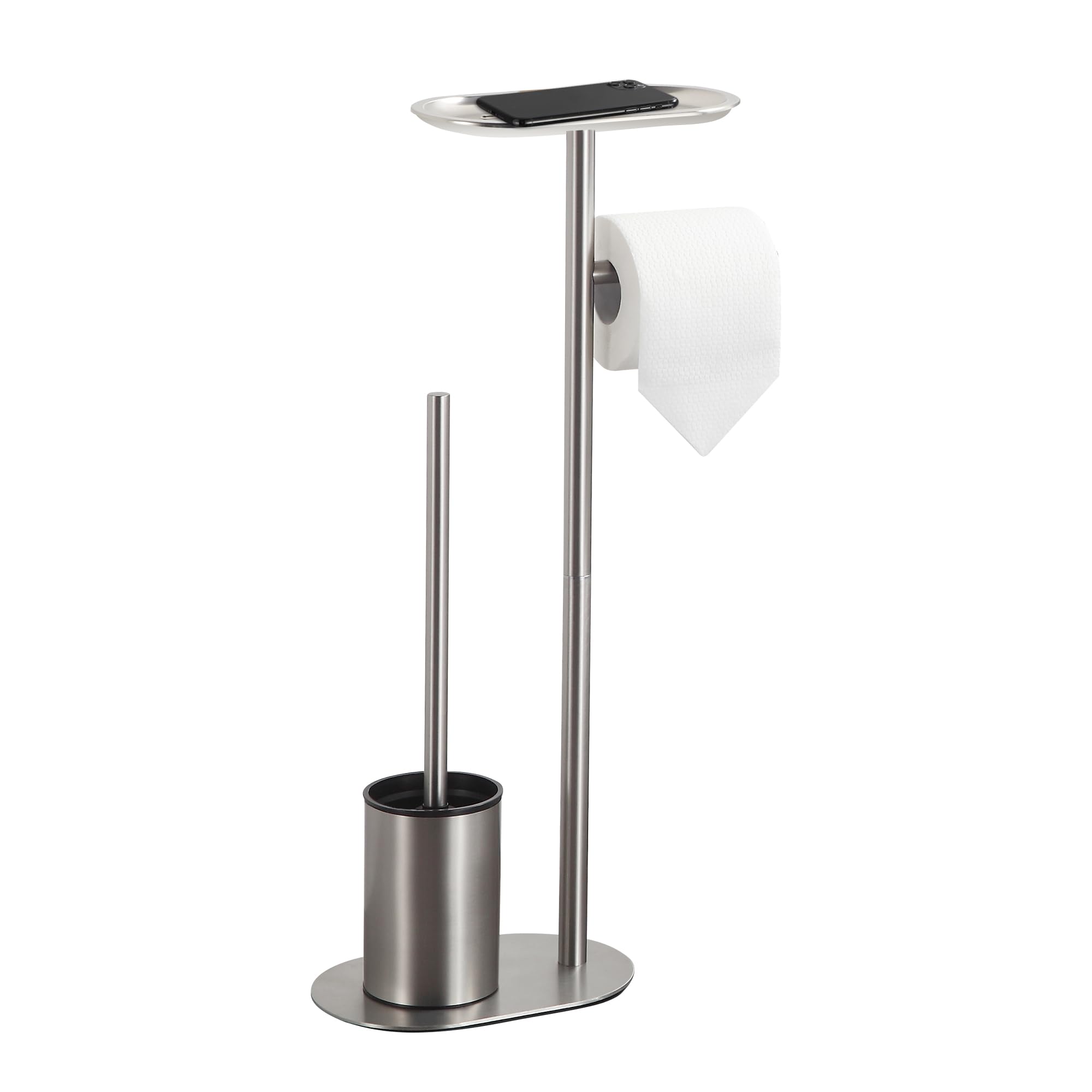 BGL Freistehendes Toilettenbürsten-Set aus Edelstahl gebürstet Nickel – WC Bürste & Klobürste mit Toilettenpapierhalter, 3-in-1 Set mit Ablage, Modernes Design