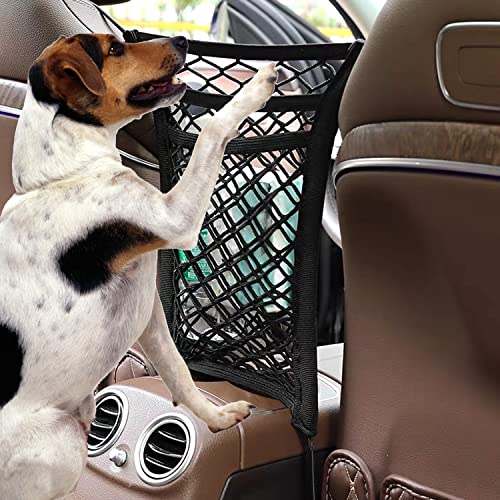 Lustre 3-Layer Car Mesh Organizer, Seat Back Net Bag, Barrier of Backseat Pet Kids, Cargo Tissue Purse Holder, Driver Storage Netting Pouch