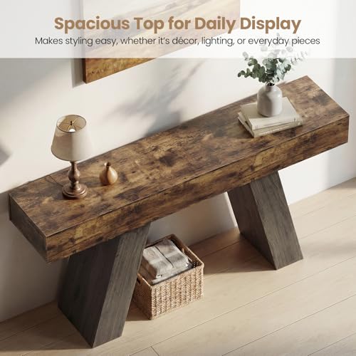 Kikihouse 63-Inch Long Console Table w/Storage Drawers, Wood Grain Sofa Table Behind Couch, for Entryway, Entrance, Hallway, Foyer, Living Room (Rustic Brown + Charcoal) — view 5