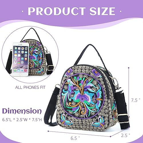 Embroidery Canvas Shoulder Bag Women Vintage Boho Mini Crossbody Bag Handbag Cell Phone Pouch4