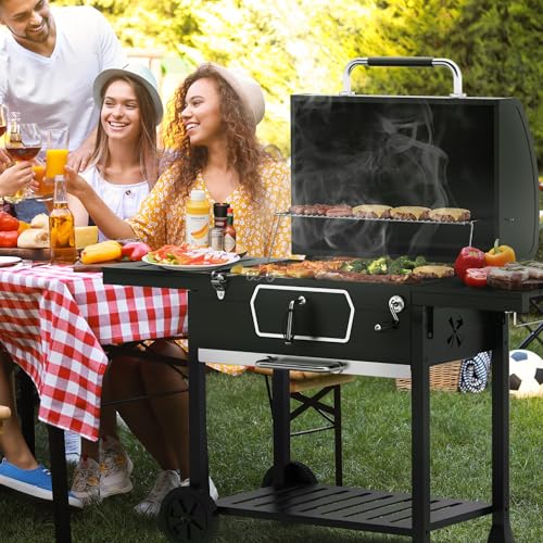Image of Royal Gourmet CD2030AN 30-Inch Charcoal Grill, Deluxe BBQ Smoker Picnic Camping Patio Backyard Cooking, Black, Large