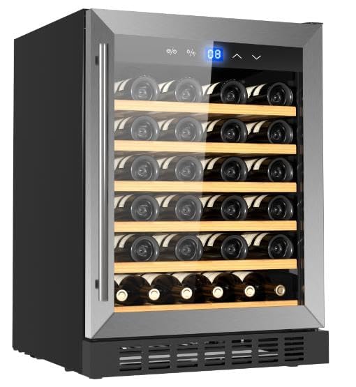 Image of Garvee Wine Cooler Refrigerator, Freestanding Compressor Wine Cellar, Compact Design, Single Glass Door, 32 Bottles, Digital LED Touch Control 41℉-64℉, for Red, White, Champagne or Sparkling Wine