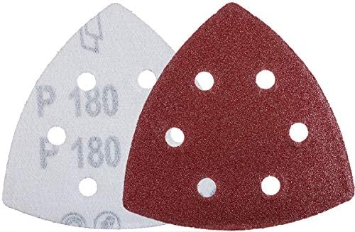 YoiYee 40 Grit Delta Sanding Sheet, Hook and Loop Triangle Sandpaper Pad, Sand Paper Disk, 6 Holes, 93 x 93 x 93mm, 20 Pack