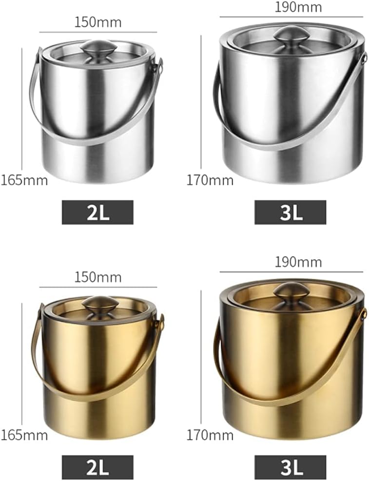 Ice Bucket Ice Bucket with Lid and Ice Tongs Bar KTV Stainless Steel Ice Bucket Double Insulation Ice Grain Barrel Champagne Wine Wine Ice