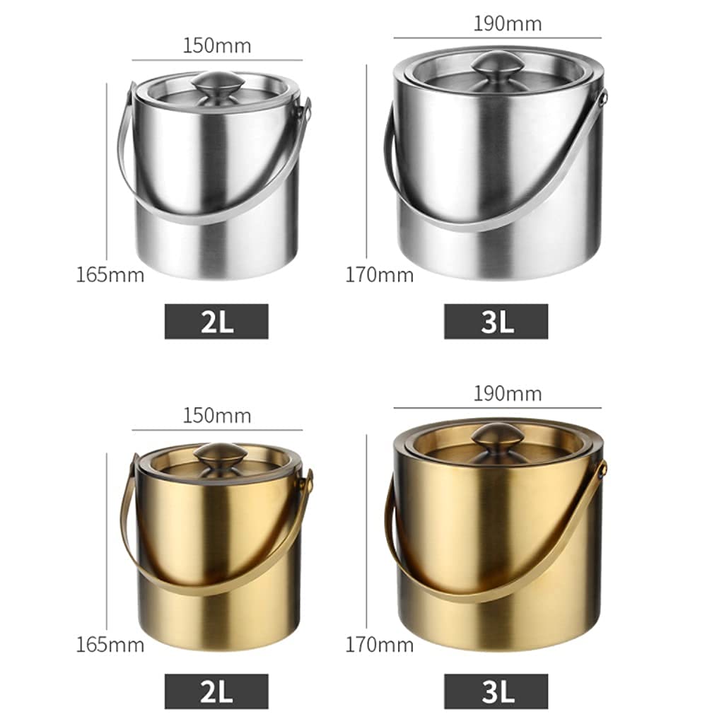 Cubo de Hielo, con Tapa y Pinzas para Hielo, Cubo de Hielo de Acero Inoxidable para Bar KTV, Doble Aislamiento, Barril de Hielo para Vino, champán, Hielo para Vino.
