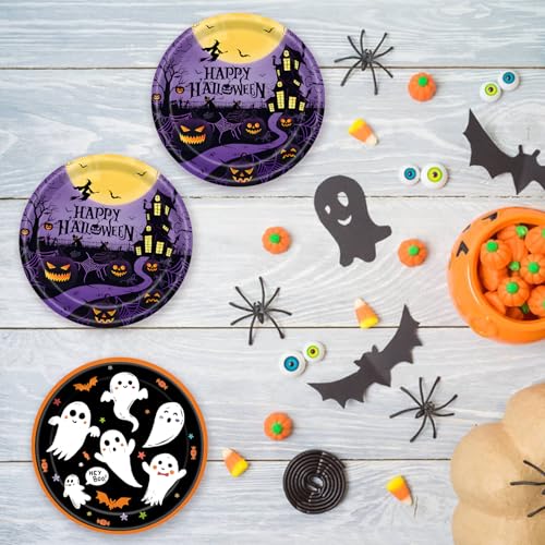 Image of 50Pcs Halloween Paper Plates Party Supplies White Ghost Paper Plates 7 inch