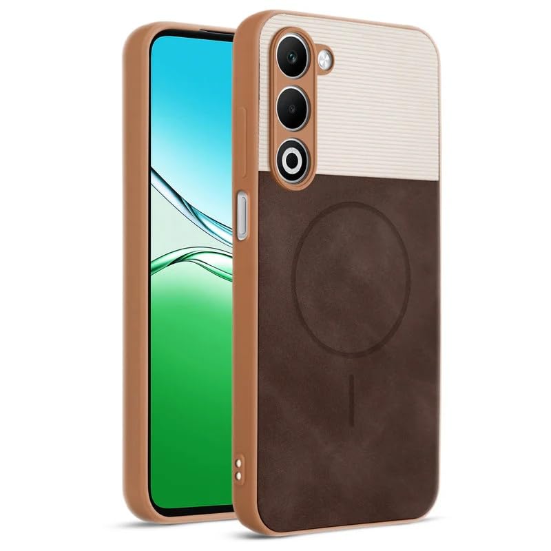 Image of Bintage case Macc-Safe Design Hard Light Weight Back Case | Soft Border Camera Protect | Dual PU Leather Finish Back Cover Compatible for Oppo A5 5G - White & Cherry Brown
