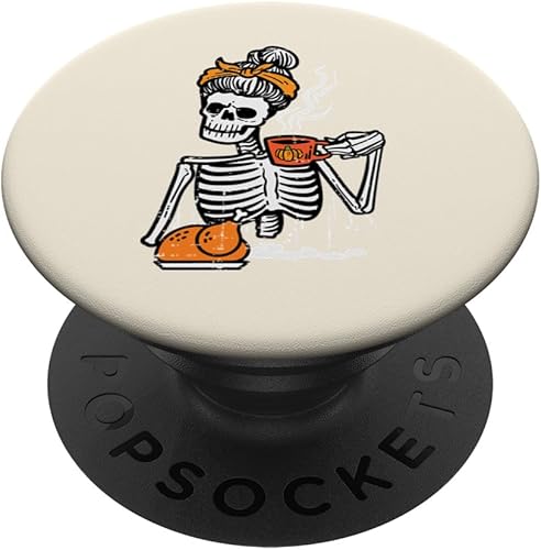 PopSockets estándar de Acción de Gracias con diseño de esqueleto desordenado, calabaza, café, para mujeres y niñas