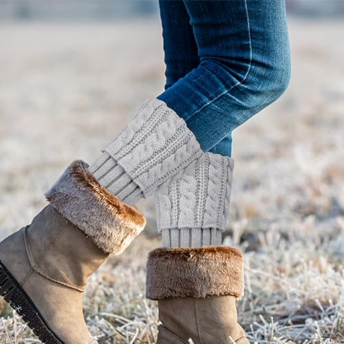 Loritta Womens Boot Socks Winter Warm Crochet Knitted Boot Cuffs Topper Socks Short Leg Warmers Gifts,H-black+light Gray(2 pairs)