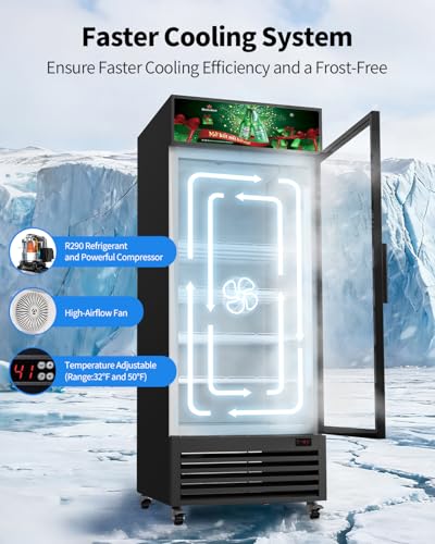 Image of Commercial Refrigerators with Glass Door, 23.48 Cu.ft. Beverage Refrigerator Fridge Holds 648 Cans Upright Display Cooler with LED & Adjustable Shelves for Restaurant Stores, ETL DOE NSF Certified