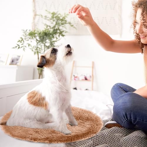 PETCUTE Round Dog Bed Mat,Washable Warm Dog Bed Blanket, Ultra Soft Long Plush Pet Cushion - Image 2