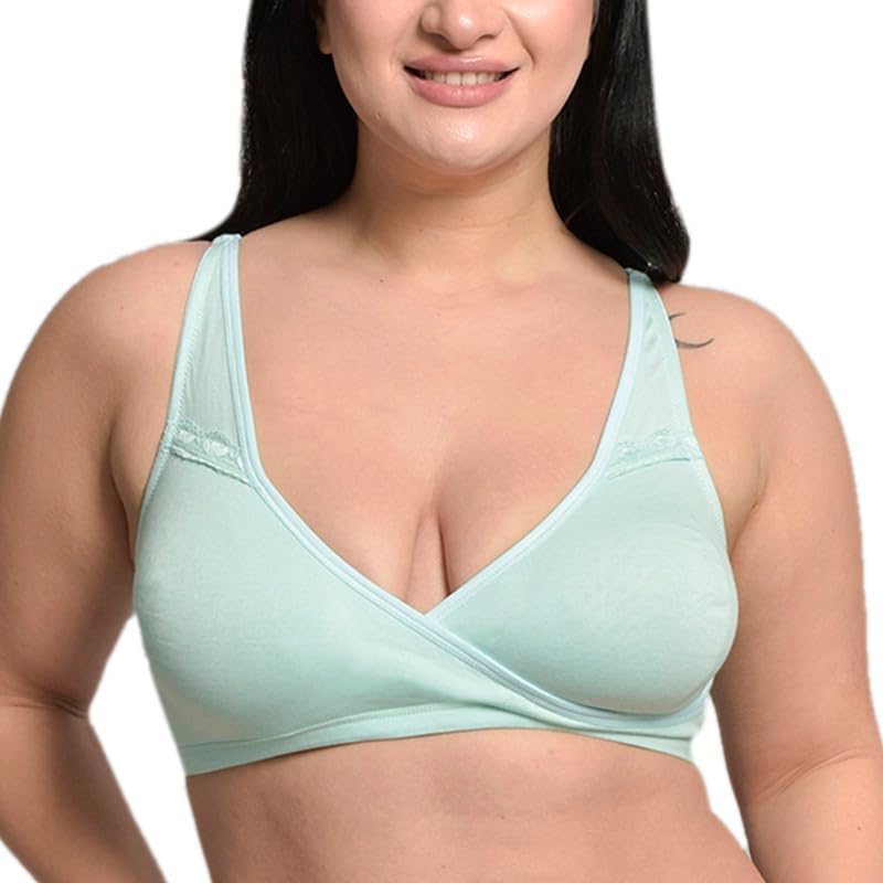 Organic Cotton Bamboo Plus Size Nursing Bra for Women I Overlap Design Feeding Bra with High Coverage and Wire-Free I Non Padded Maternity Wear with Wrap Sling-image-33
