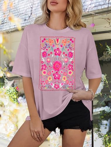 Womens Oversized Tshirt Flower Graphic Tees Boho Hiking T Shirt Vintage Wildflower Shirts Summer Casual Beach Tops4