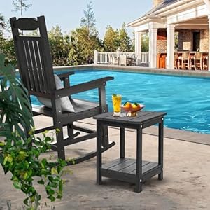 Adirondack outdoor side table patio end table with storage hdps weather resistant for patio pool porch garden black  urban country home decor