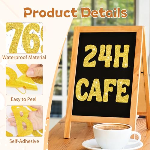 Image of Bulletin Board Letters 129 PCS Glitter Gold Letter Stickers Large 4 Inch