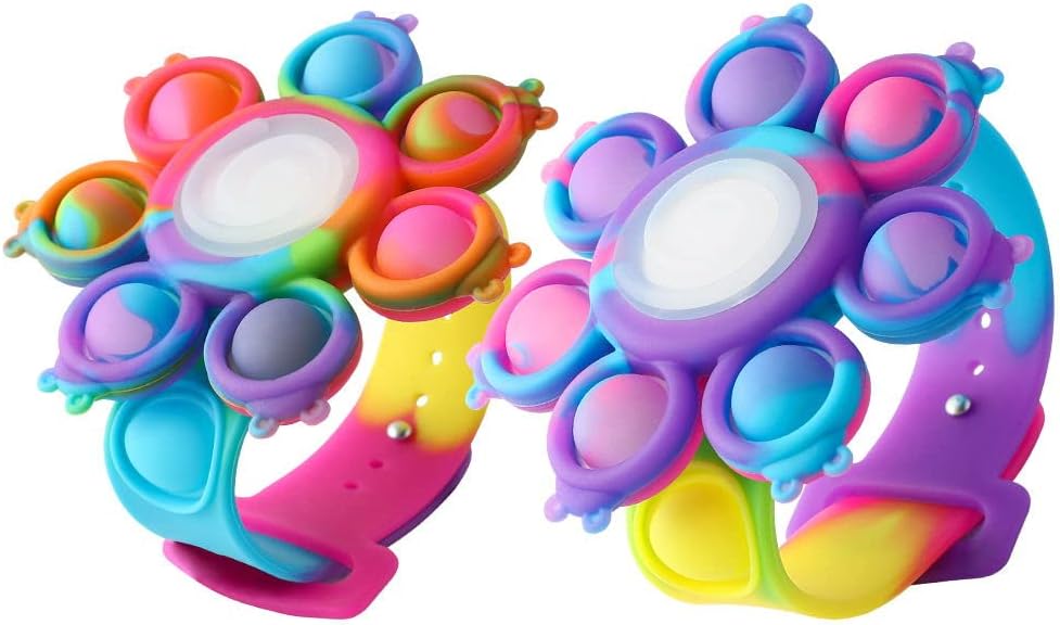 BATOUDE Fidget Bracelet, Creative Rotating Silicone Bracelets Push Pop Bubble Sensory Wristband Anxiety Stress Relief Toy Puzzle Hand Finger Press Wrist Band Toys for Kids Adults (2 Hua)
