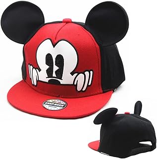 Gorra de Béisbol Mouse Gorra Béisbol Mouse Baseball Cap Ajustable Sombrero de Béisbol con Orejas Gorra para Infantil Niño (Negro+Rojo)