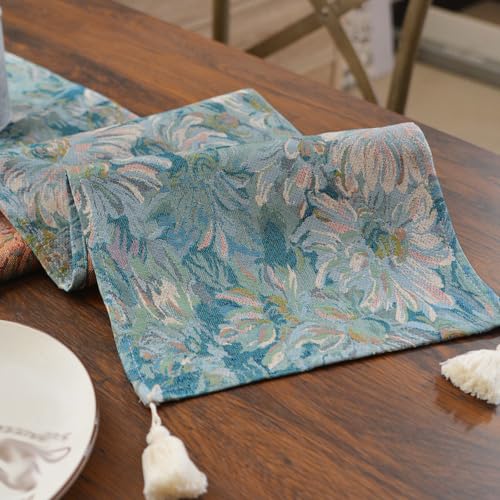 Chemin de table bleu rétro 220cm pour protéger vos meubles avec élégance