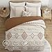 Oli Anderson Boho Duvet Cover Set King Size, Beige and Terracotta Color Clash 3 Pieces Microfiber Bedding Set, Durable and Super Soft Duvet Covers with Zipper and Ties, 104
