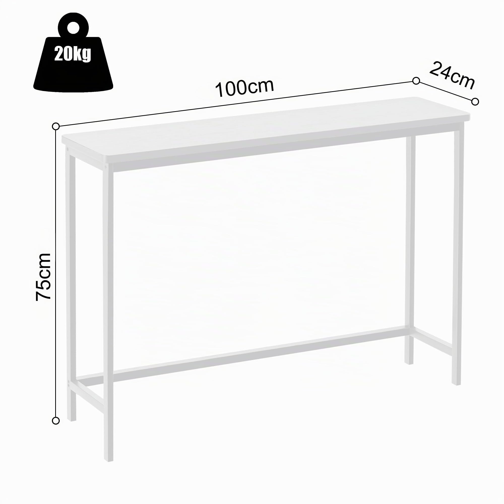 VASMIA Konsolentisch Schmal, 100 cm Bambus Beistelltisch, Flurtisch, Kleiner Ausstellungstisch, Sofatisch für kleinen Raum, für Eingang, Flur, Foyer, Wohnzimmer, weiß