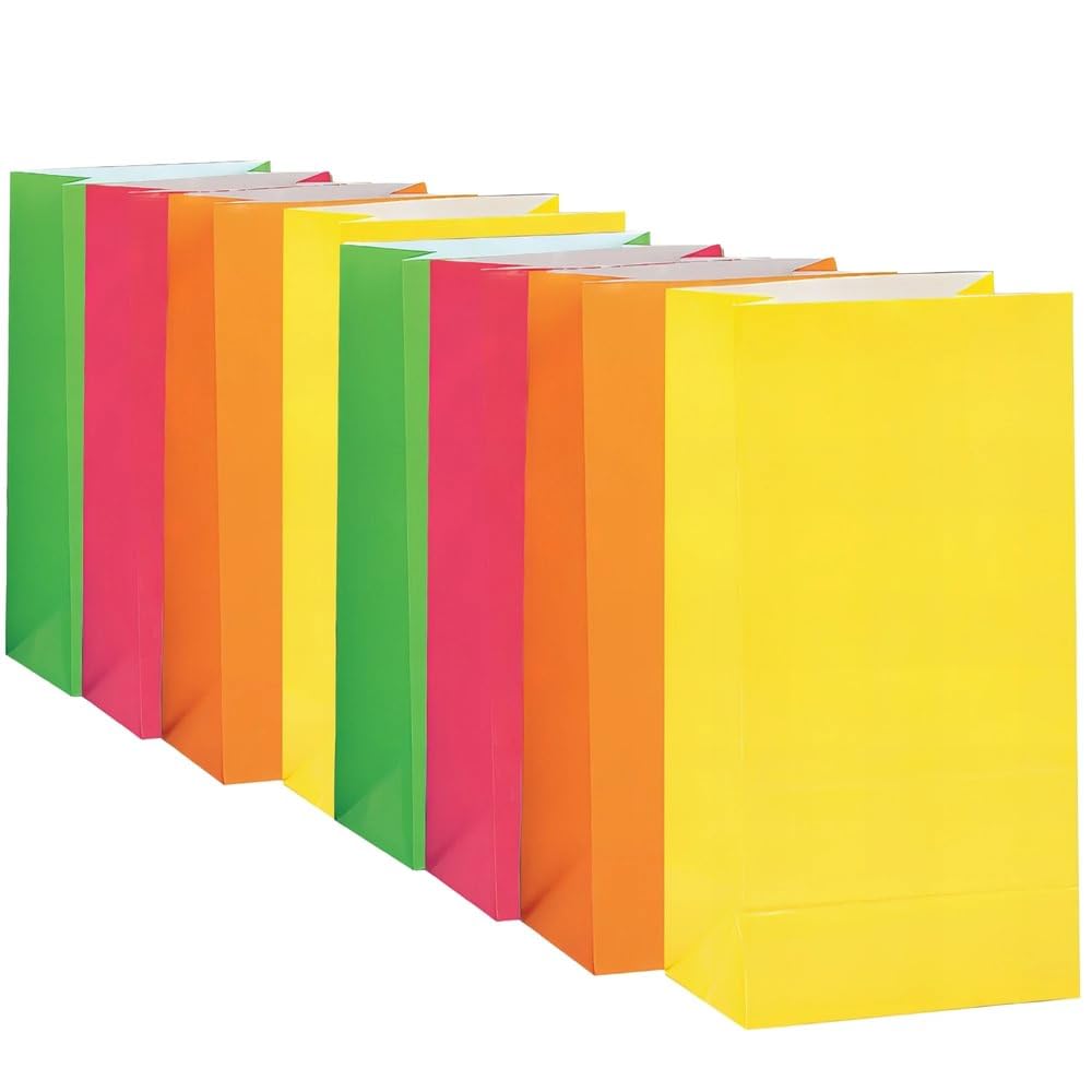 unique party Paper Bag Neon Assorted 10 Pieces, Neon, 59016, Bags, count