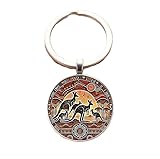 4Trails Australian Kangaroo Family Keychain, Vintage Retro Style, Aboriginal Art Design, Round Pendant Keyring Keyring