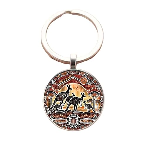 4Trails Unisex Multi-Colour Australian Kangaroo Family Keychain, Vintage Retro Style, Aboriginal Art Design, Round Pendant Keyring