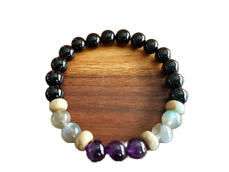Bracelet améthyste et onyx de 10mm élastique et mixte pour lithothérapie