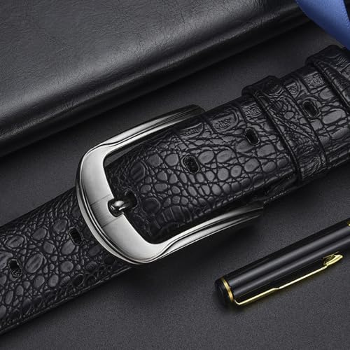 Embossed Belts for Men, Handmade Crocodile Pattern Leather Strap Classic and Fashion Designs Single Prong Buckle(120cm/waist:40"~42", Black)3