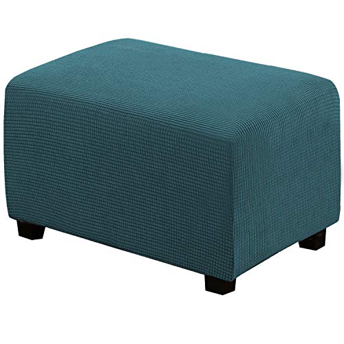 Image of H.VERSAILTEX Ottoman Cover Slipcover Rectangle Fit Length 33'-38' Footrest Sofa Slipcovers Stool Cover Footstool Protector Covers Feature Stretch Thick Jacquard Fabric Removable Washable - Deep Teal