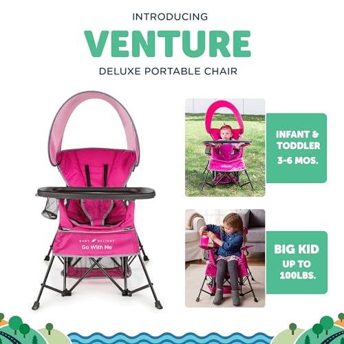 Image of Baby Delight Go with Me Venture Portable Chair | Indoor and Outdoor | Sun Canopy | 3 Child Growth Stages | Pink