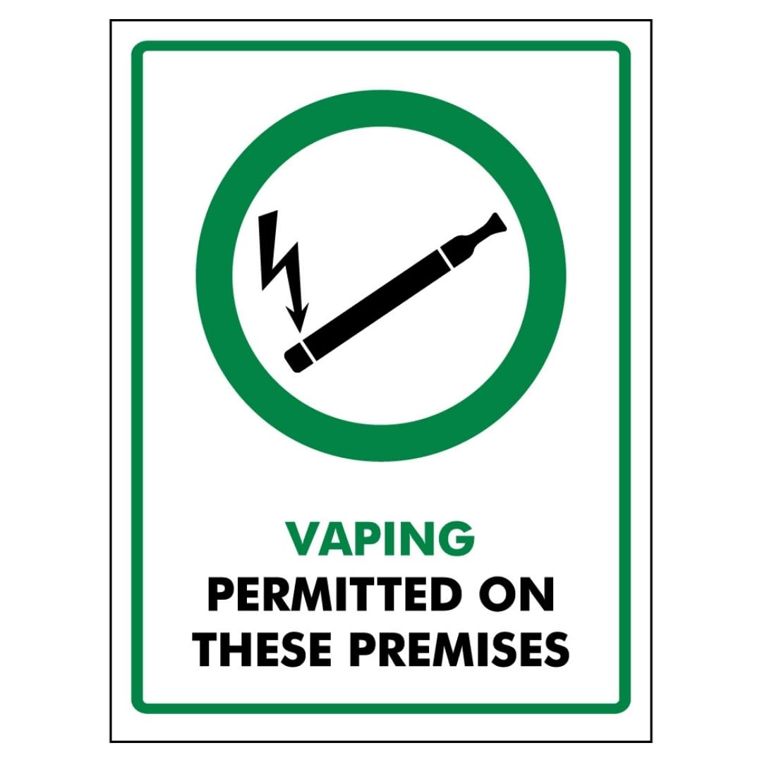 V Safety Vaping Permitted On These Premises 150 x 200 mm - Self Adhesive Vinyl - Aluminium Effect Safety Sign