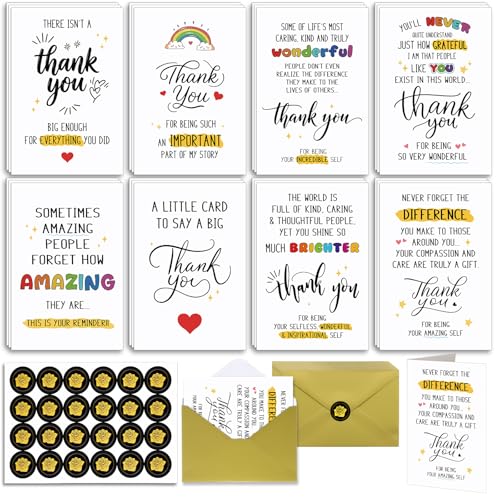 Image of Sabary 24 Set Lovely Thank You Cards with Envelope, Birthday Appreciation | 8 x 5.3 Inch Appreciation Greeting Card, Thank You for Being Your Incredible Self, Coworker Friend Teacher Student Xmas Gift