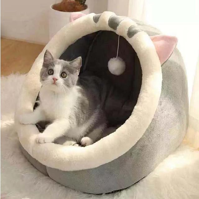Foto 3 de 6 de Junguluy Cama para Gatos Cesta CáLida para Mascotas Tumbona Acogedora para Gatitos CojíN para Casa Gatos…